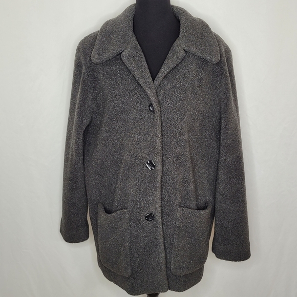 Kristen Blake Apre's Gray Vintage Button Front Oversized Teddy Bear Coat - Sz L - Picture 1 of 13